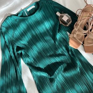 Pleated green mini dress